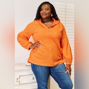 Basic Bae Side Slit Buttoned Waffle Knit Hoodie